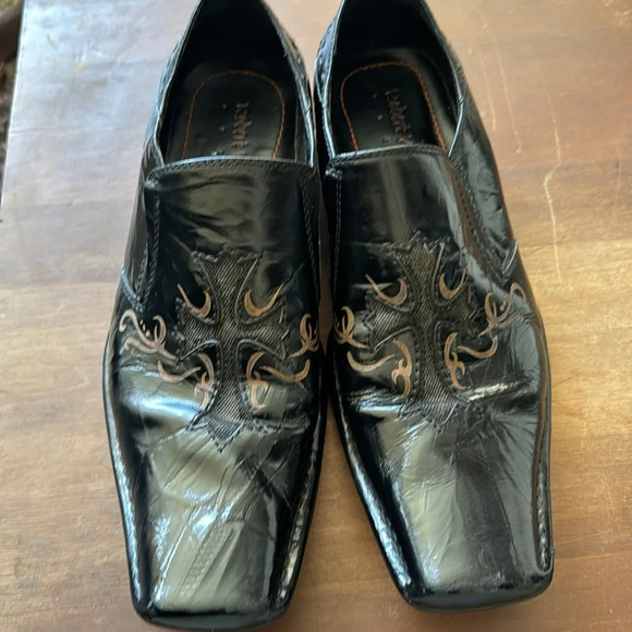 Mens Robert Wayne "Lamp" Black With Cross Design On Front Leather Loafers SZ 9 - Picture 11 of 12